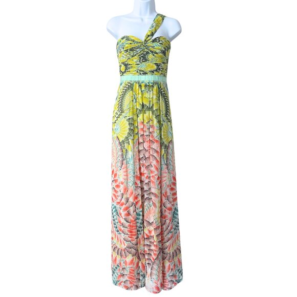 BCBGMAXAZRIA 100% Silk Maxi Inga Dress Womens Size 0 Lipstick Red Combo Goddess - Picture 1 of 11